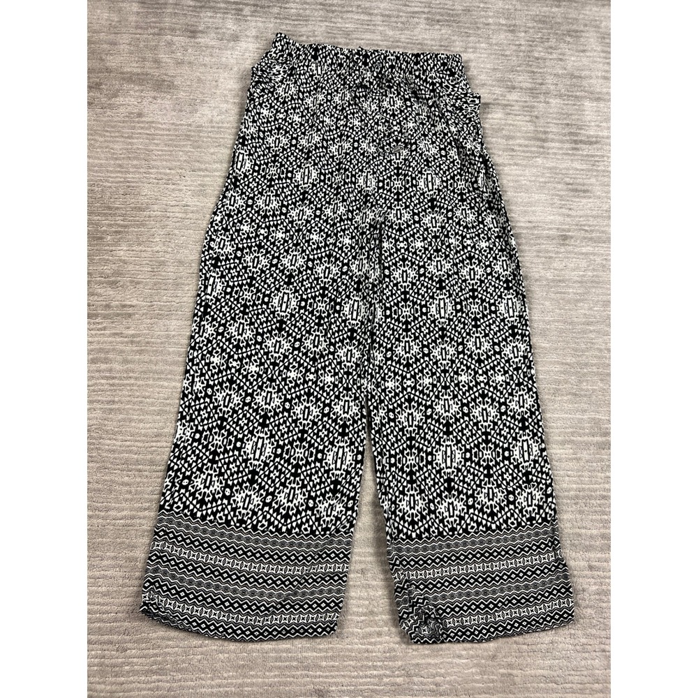 Love Wish Pants Women L Black White Geometric Tribal Print Wide Leg Palazzo Boho